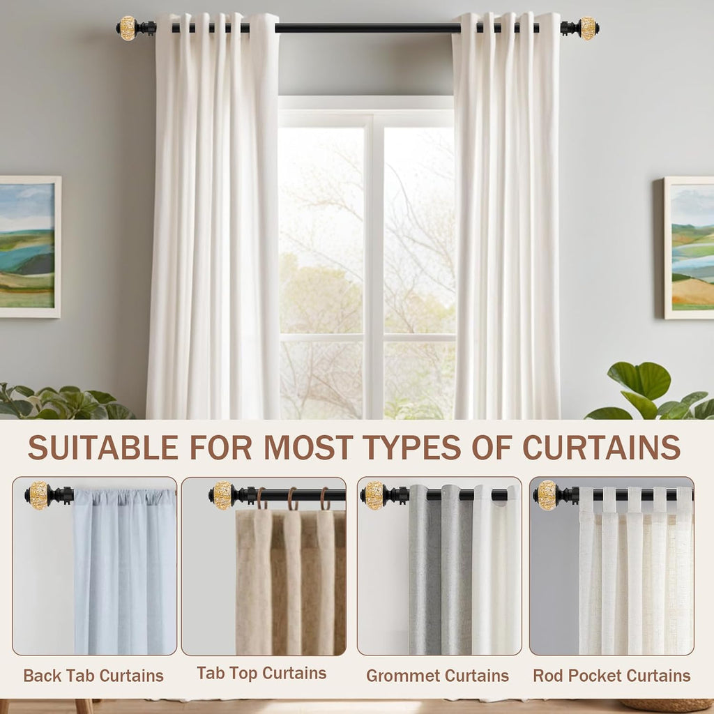 Curtain Rods for Windows,1 Inch Adjustable Window Curtain Rod, Curtain Rod Set with Luxury Crystal Translucent