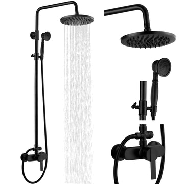 Matte Black Exposed Shower System with Handheld Spray