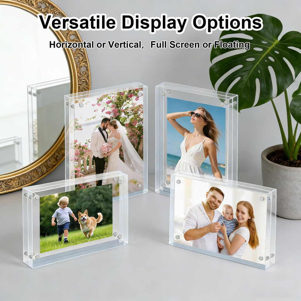 3 Pack 4x6 Inch Acrylic Picture Frames, 20mm Thicker Block Clear Frameless Picture Frames, Freestanding Double Sided