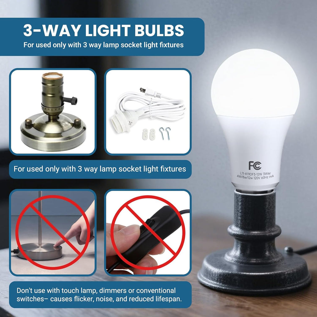 3 Way Light Bulbs 40 60 100W Equivalent Daylight White 5000K, 2 Pack