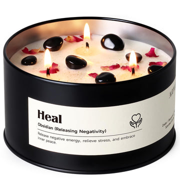 Obsidian Crystal Candle - 12oz Heal Candle for Releasing Negativity