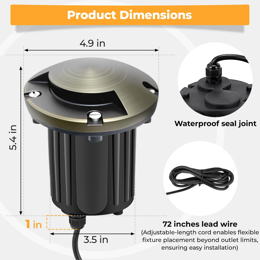Brass Well Lights Outdoor 12V LED Low Voltage Landscape In Ground Light Waterproof Up Lighting Fixture, Bronze Accent