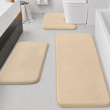 Bathroom Rugs Sets 3 Piece, Non-Slip & Quick Dry Bath Mat Set, Ultra Soft Velvet Bath Rugs, Toilet and Shower Floor