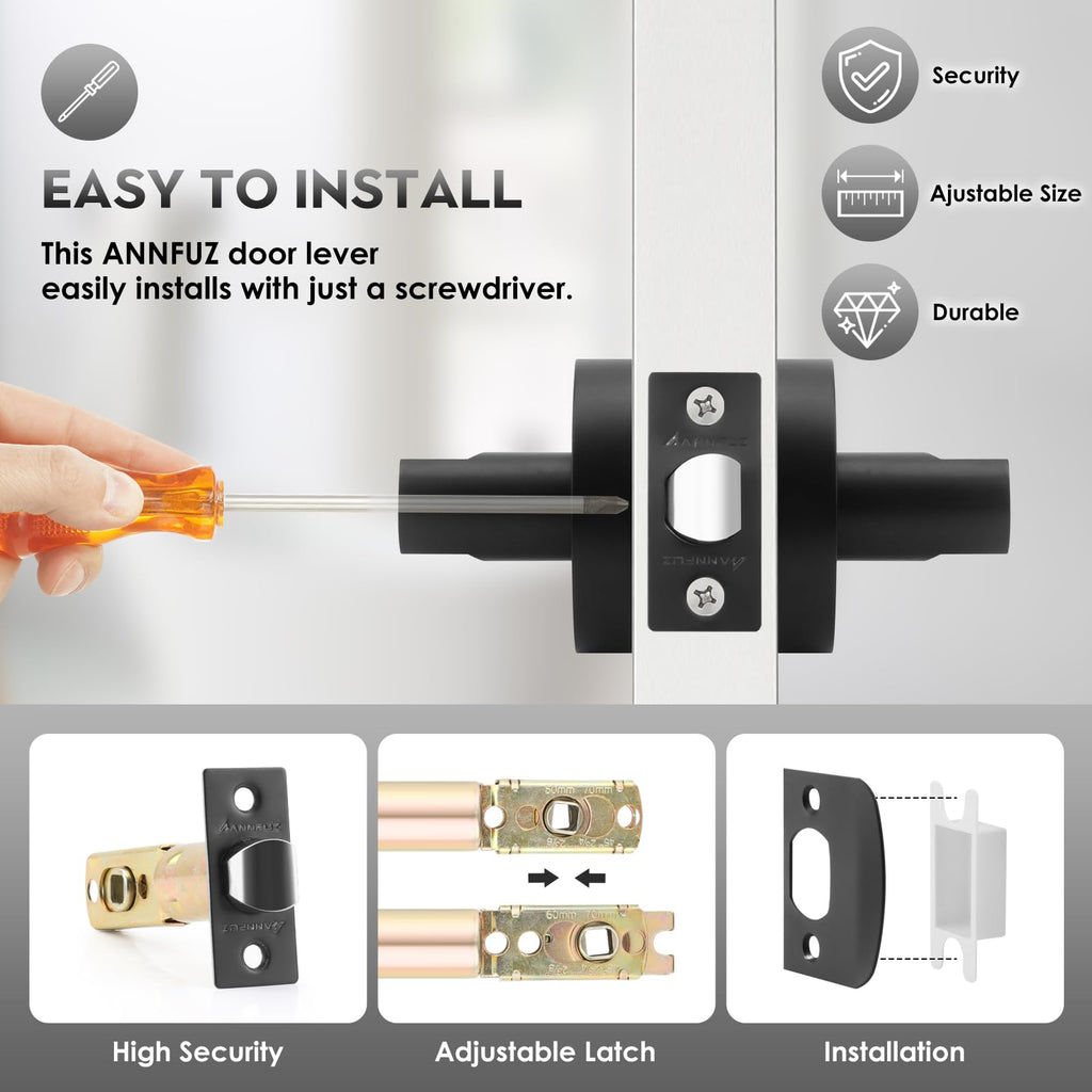 Round Passage Heavy Duty Zinc Door Handle Without Key,Matte Black