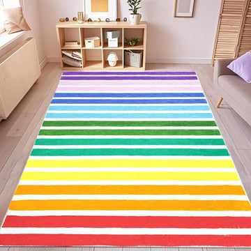 Rainbow Area Rugs Little Striped Rainbow Rug Soft Non-Slip Machine Washable Carpets Bedroom Classroom Dining