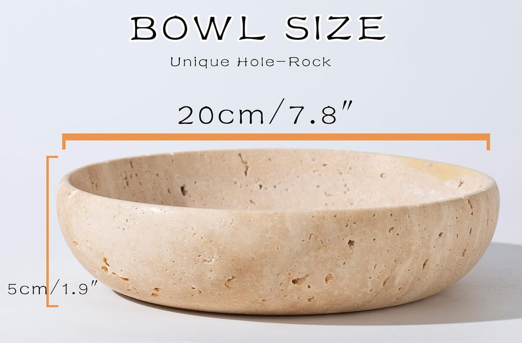 Natural Travertine Decorative Bowl 7.8", Handmade Stone Catchall Bowl for Entryway Key, Coffee Table Centerpiece