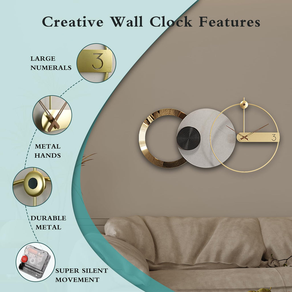 Oversized Wall Clock, Large Modern Nordic Metal, Silent Movement Wall Clocks Battery Operated, Mid-Century Modern Home