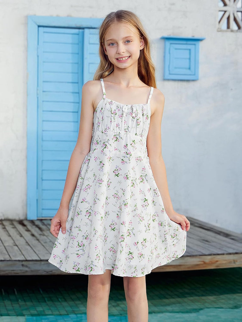 Girl's Floral Cute Summer Dress Ruched Flowy A Line Cami Dress