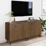 Fluted Sideboard Cabinet, Freestanding Walnut Buffet Cabinet with Adjustable Shelf, Wood Storage Cabinet