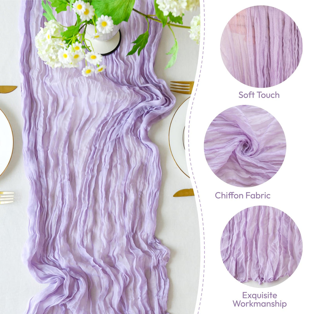 5 Pack Lilac Purple Lavender Cheesecloth Table Runner 120'' x 35'', Spring Easter Decor Soft Gauze Boho Wedding Table