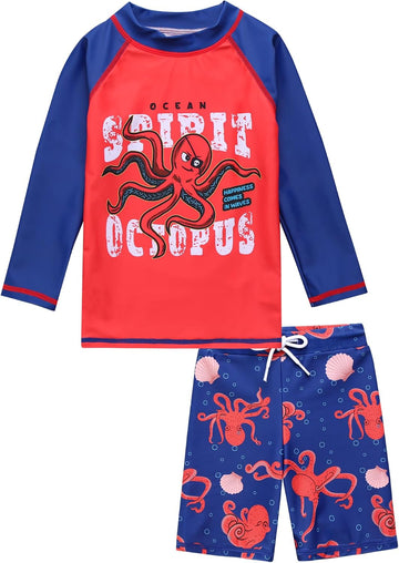 Boys Rash Guard Swimsuit UPF 50+ Long Sleeve Toddler Bathing Suit Quick Dry Beach Swimwear 2~