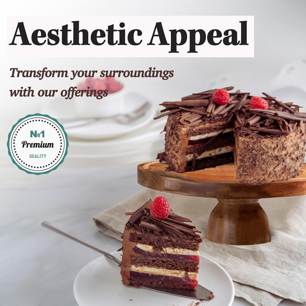 Cake Stand with Acrylic Dome Lid 2-in-1 - Multifunctional Round Shatterproof Dessert Table Display Set with Acacia