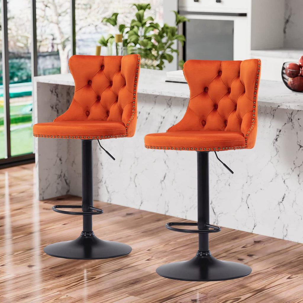 Swivel Bar Stools Set of 4, Adjustable Barstools with Back Velvet Tufted Counter Stools Modern Upholstered Bar Chairs