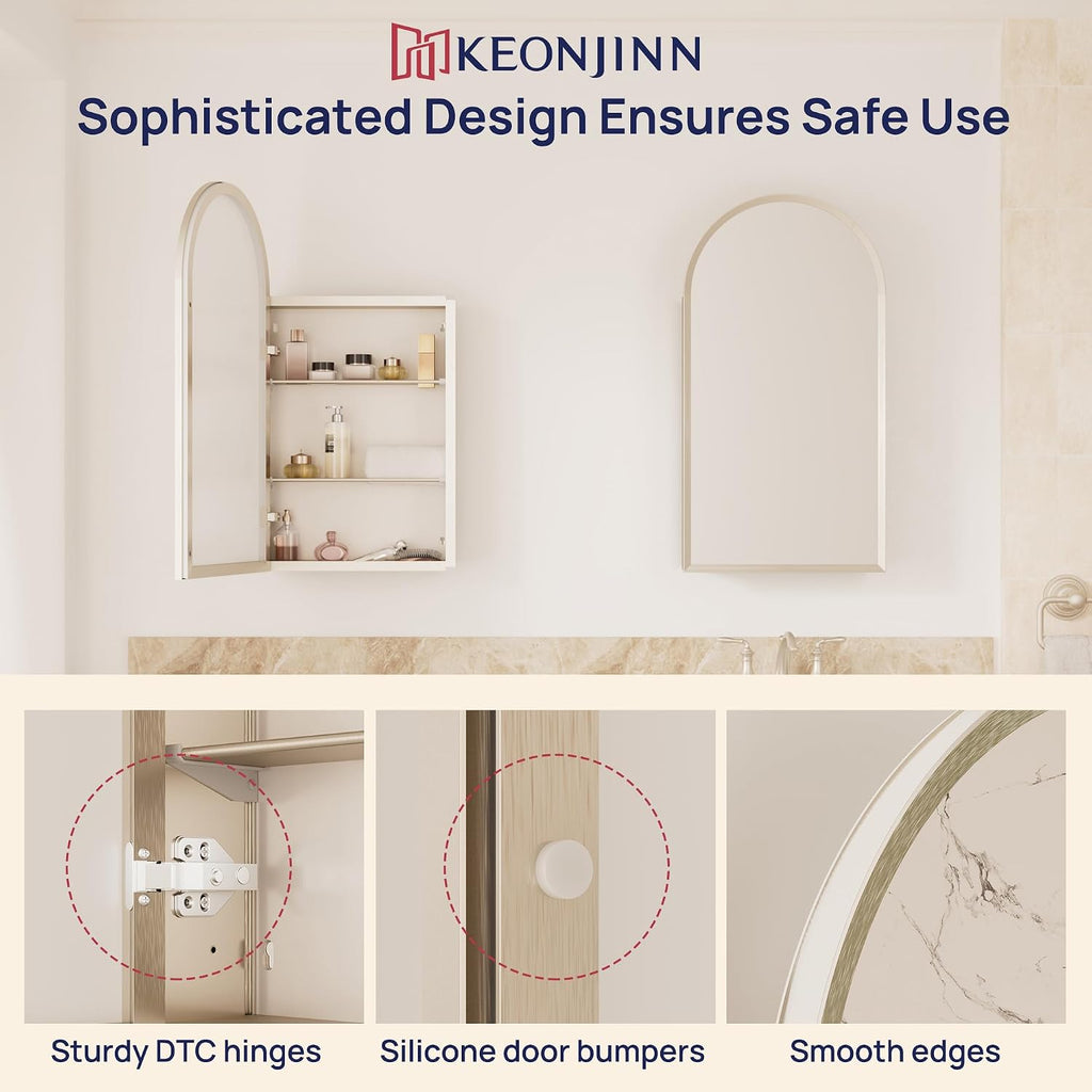 Arched Medicine Cabinet with Mirror 20" x 32", Brushed Nickel | Assembly Required, Surface Mount Medicine Cabinet