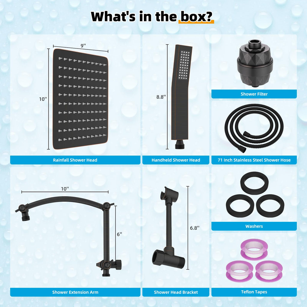 Metal 10'' Filtered Rainfall Shower Head with Handheld Combo, High Pressure Shower Wand, 16'' Adjustable Arc