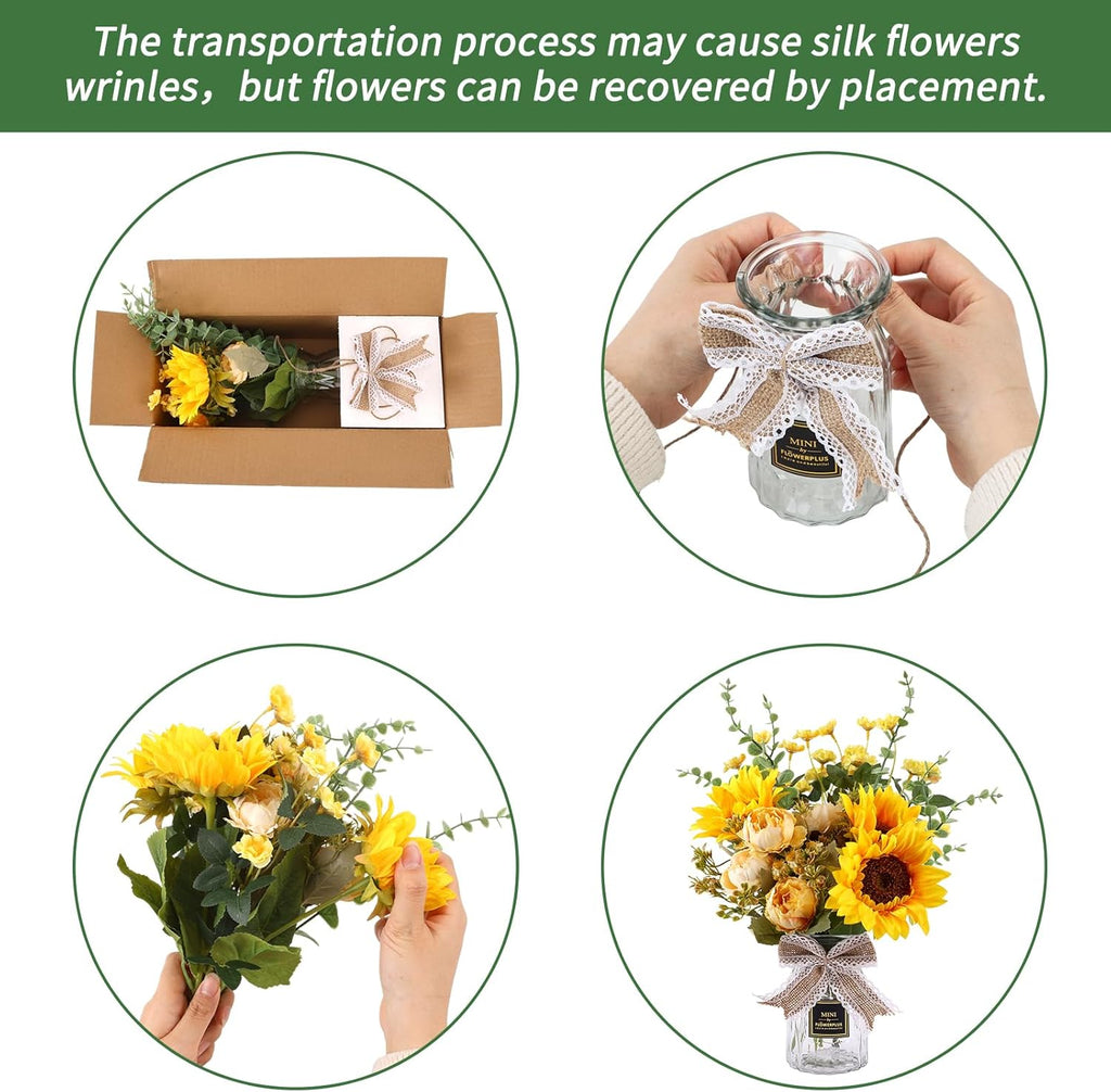 Fake Flowers in Vase, Artificial Flowers with Vase Faux Silk Floral Arrangement Table Centerpieces Decor Dining