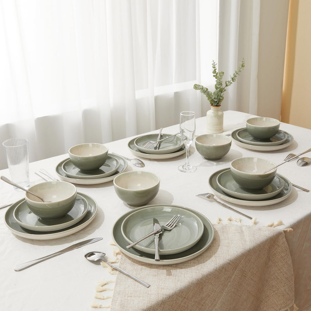 Ceramic Dinnerware Sets for 6, 18pcs Plates and Bowls Sets Dish Set