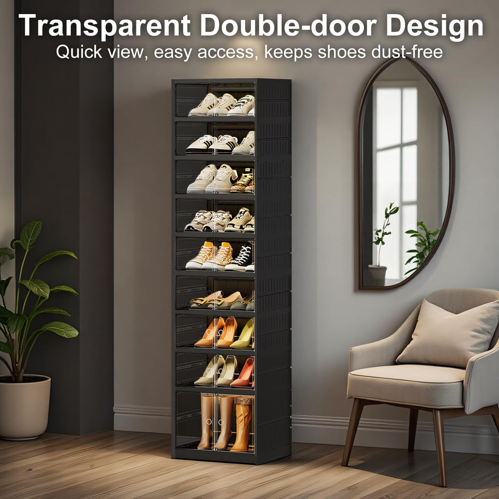 Foldable Shoe Rack Organizer, 9-Tier, 18 Pairs, 17.3" Wide, Black