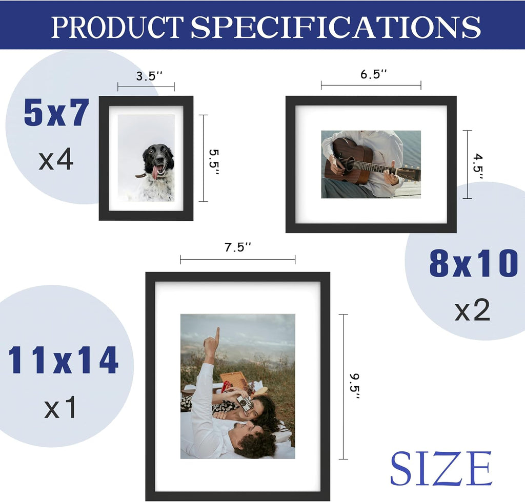 7 Pack Picture Frames Collage Wall Decor, Gallery Wall Frame Set for Wall or Tabletop Display, Multi Sizes with One