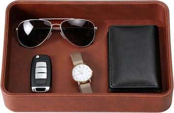 Valet Tray for Men, PU Leather Catchall Tray Nightstand Organizer