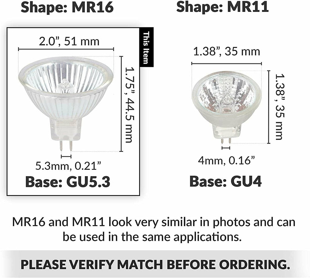 Halogen MR16 20W 12V Light Bulbs, GU5.3 Base, 2700K, 6 Pack