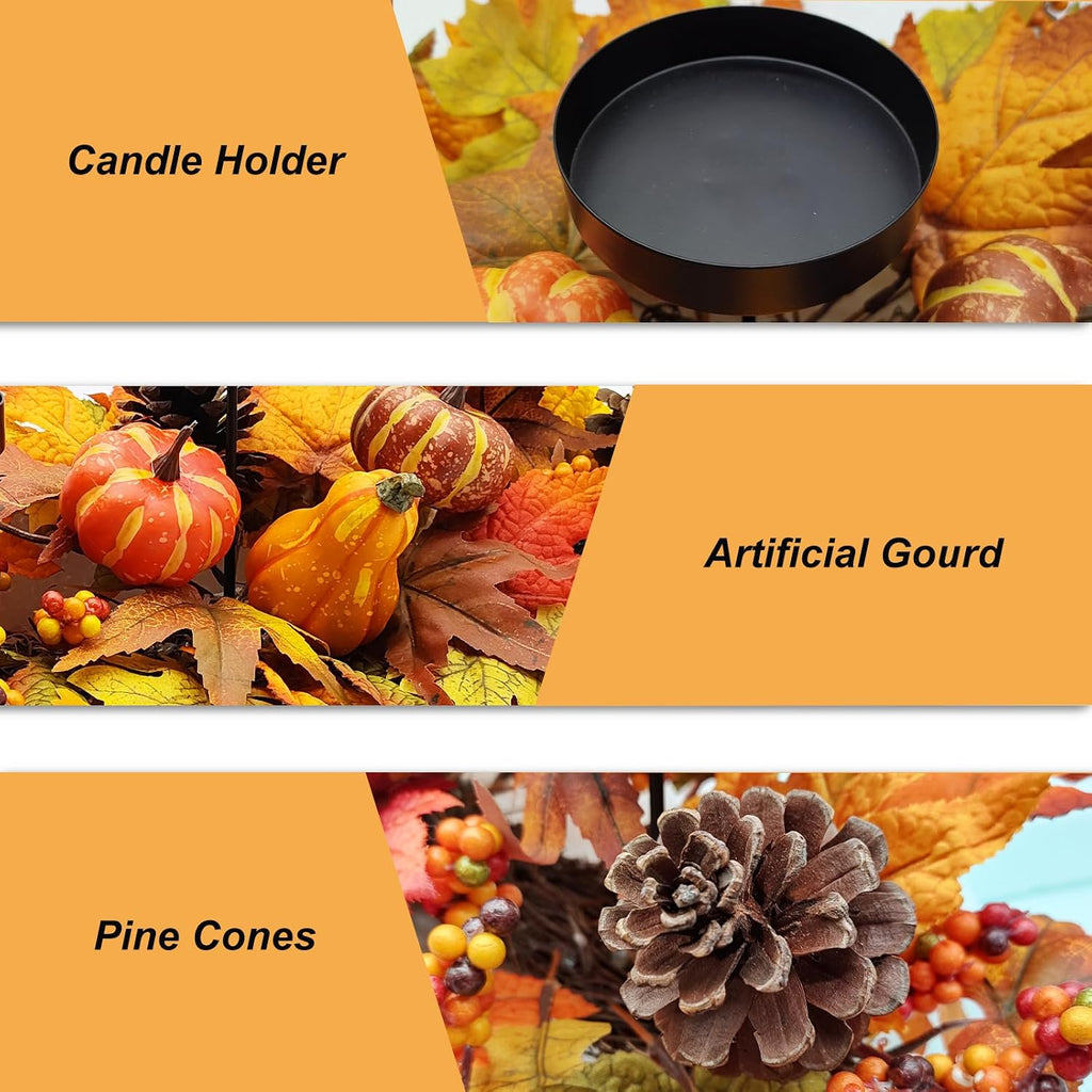 Fall Centerpiece Table Decorations, 27.5'' L Assorted Artificial Pumpkins, Berries, Maple Leaves and Pine Cones