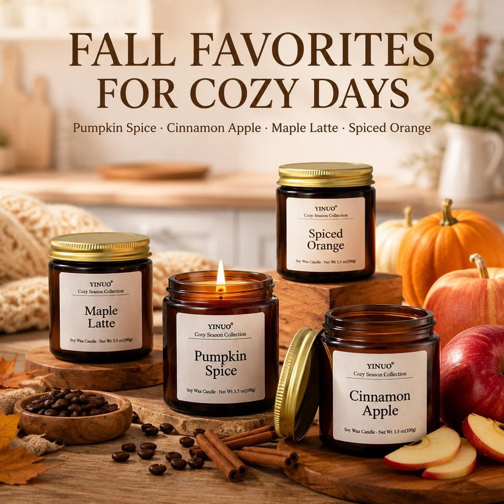 12-Piece Fall & Winter Scented Candle Gift Set, 3.5 oz Each | 12 seasonal scents in amber glass jars, soy wax and