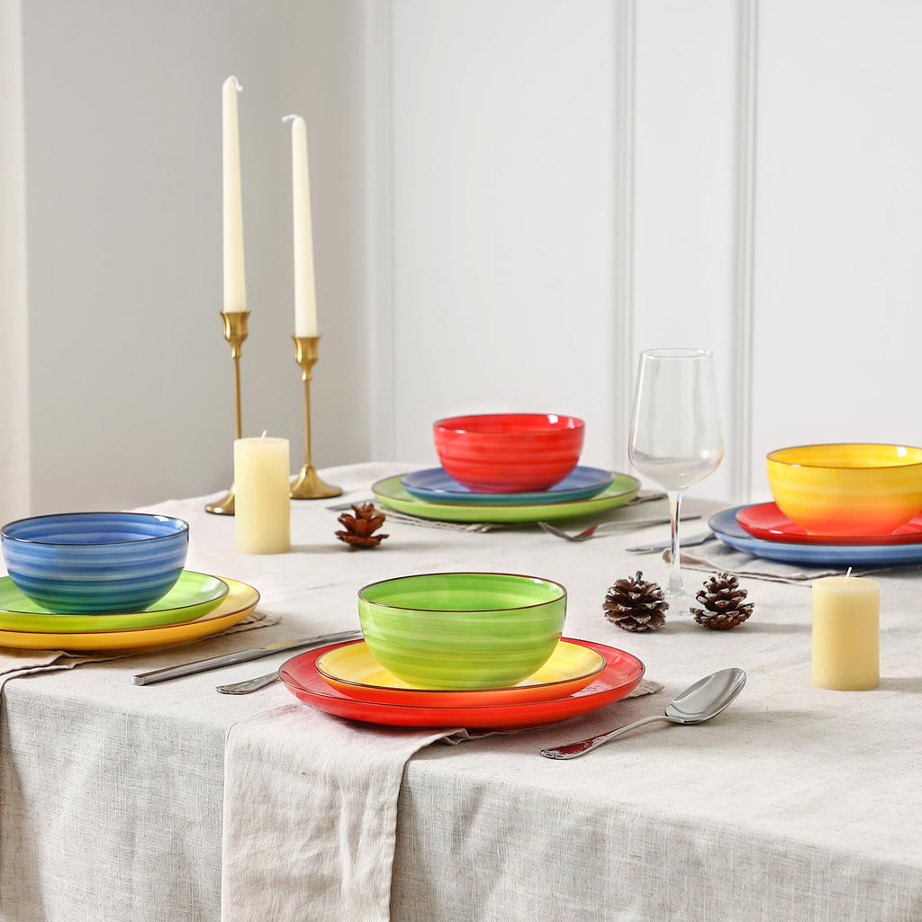 Ceramic Plates and Bowls Sets,12 Pieces Dinnerware Sets for 4,Scratch Resistant Dish Set,Dishwasher & Microwave Safe
