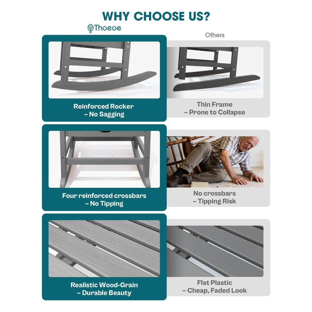 Outdoor Rocking Chair, Oversized HDPE Patio Rockers