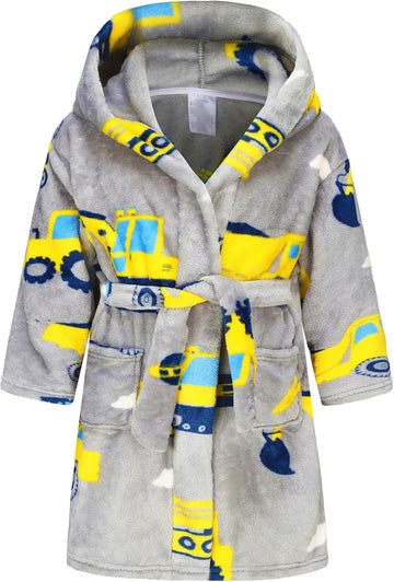 Boys Fleece Robe, Hooded Toddler Soft Fuzzy Bathrobe for Kids