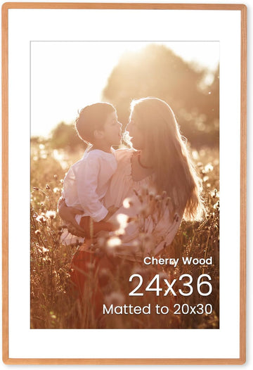 24x36 Poster Frame, Solid Cherry Wood 24 x 36 Frame, Rounded Corner 24 x 36 Large Picture Frame HD Tempered Glass