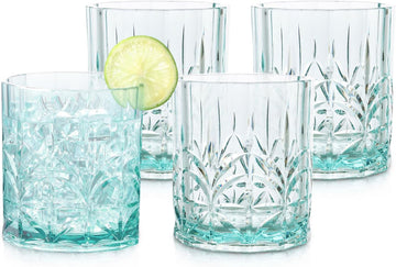 Shatterproof Tritan Plastic Short Tumbler, Set of 4, 13oz - Myrtle Beach Unbreakable Crystal Cut Old Fashioned
