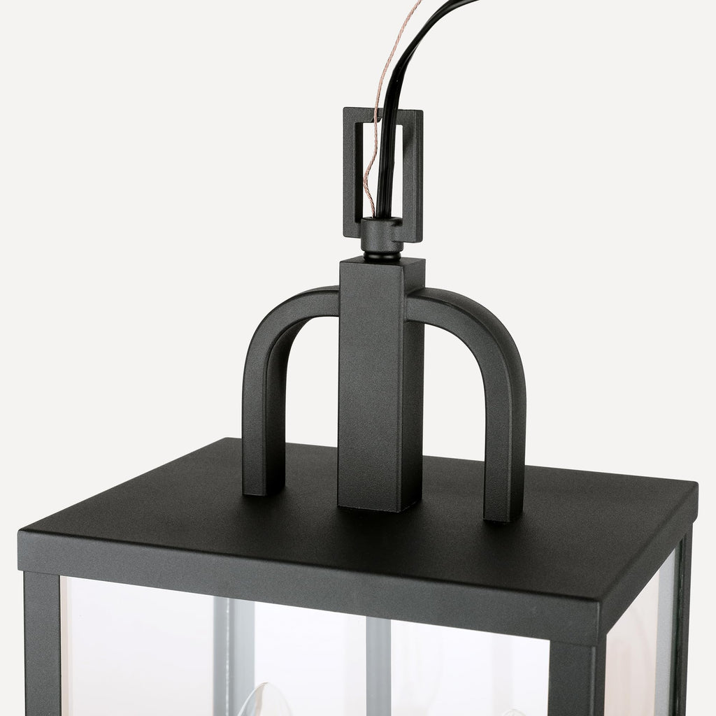 Large Outdoor Indoor Pendant Light 2-Light, Modern Black Metal Outside Chandelier Exterior Hanging Fixture Ceiling