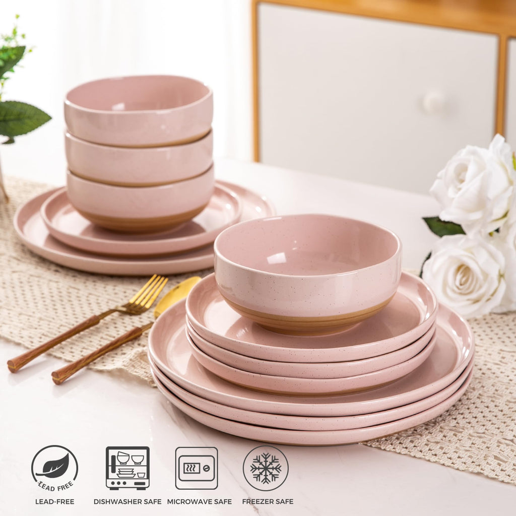 Dinnerware Sets for 4, 12 Pieces Ceramic Plates and Bowls Set