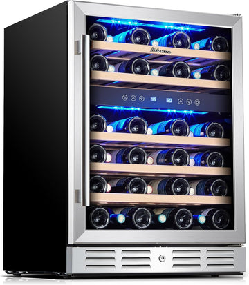 24 inch Wine Cooler, 37 Bottle - Dual Zone Built-in or Freestanding Fridge with 