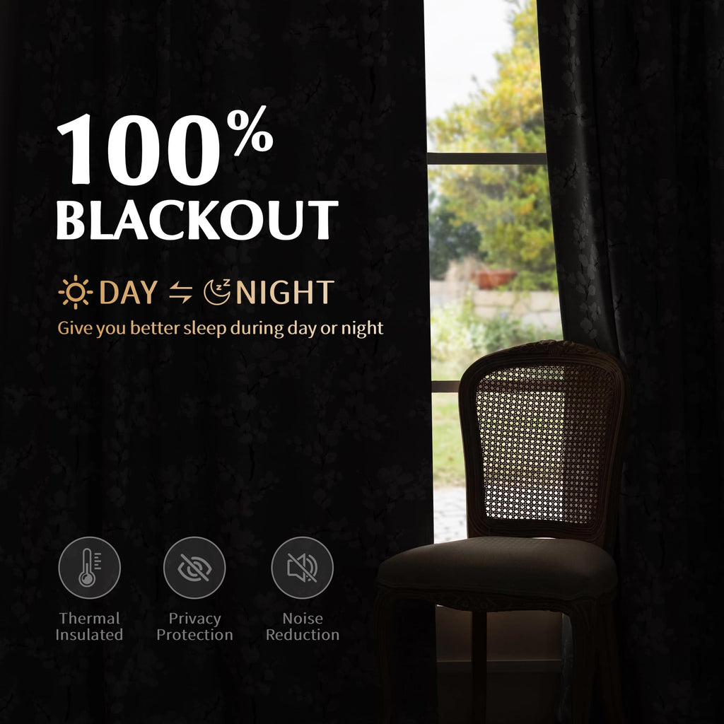 Grey Blackout Floral Curtains, 63 Inches, 2 Panels