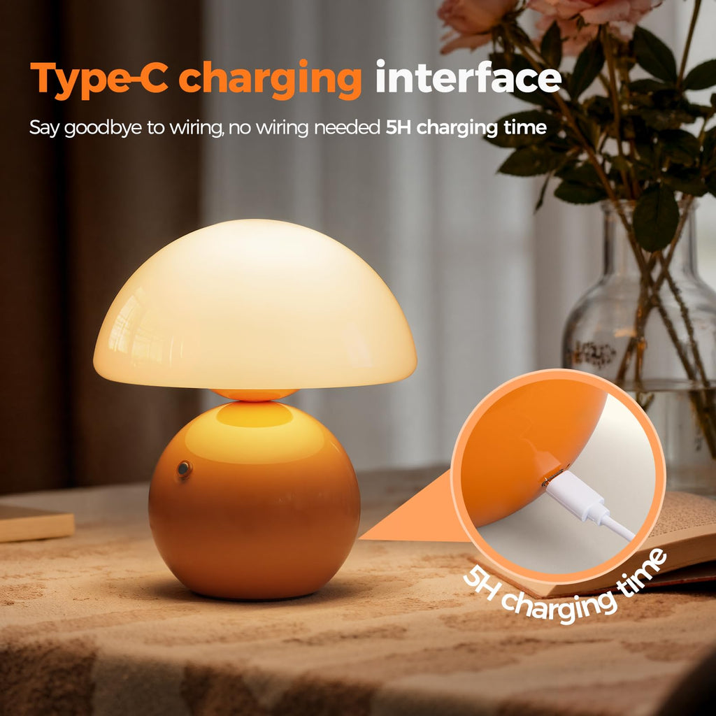 Mushroom Lamp Table Lamp, Portables Cordless Table Lamp,Wireless lamp,Small Bedside Table Touch Lamps,Mini Mushroom