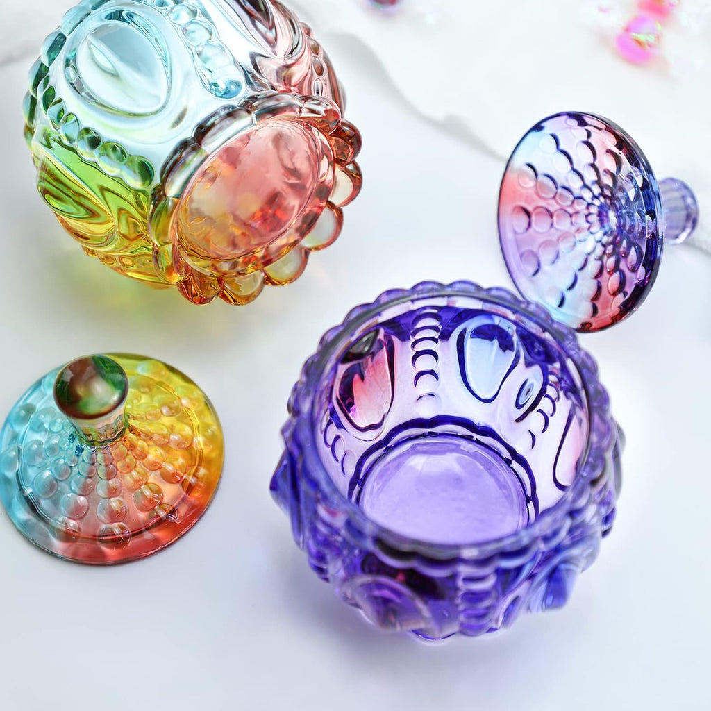 Royal Embossed Clear Glass Apothecary Jar With Lids, Candy Jar Containers Wedding Candy Buffet Jars Crystal Jewelry
