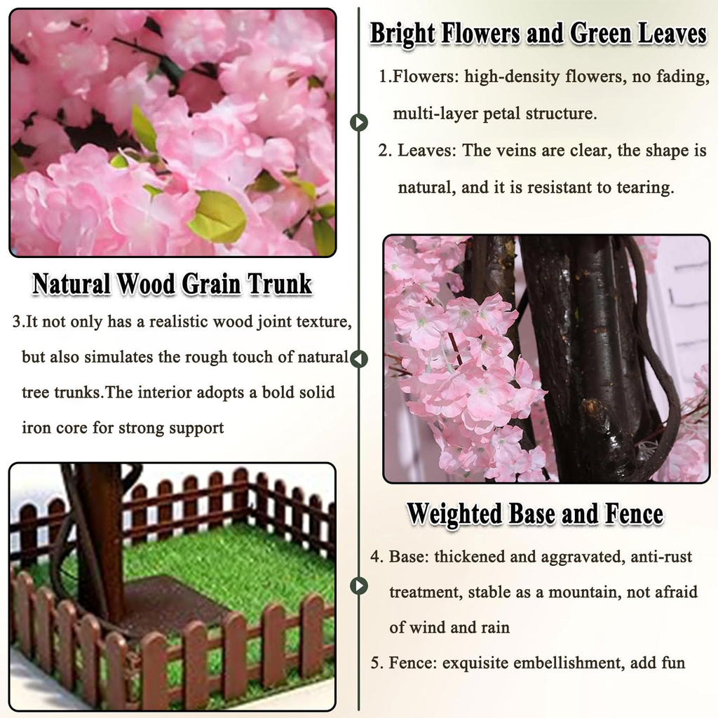 6FT Artificial Cherry Blossom Tree Pink, Fake Sakura Tree Indoor Decor