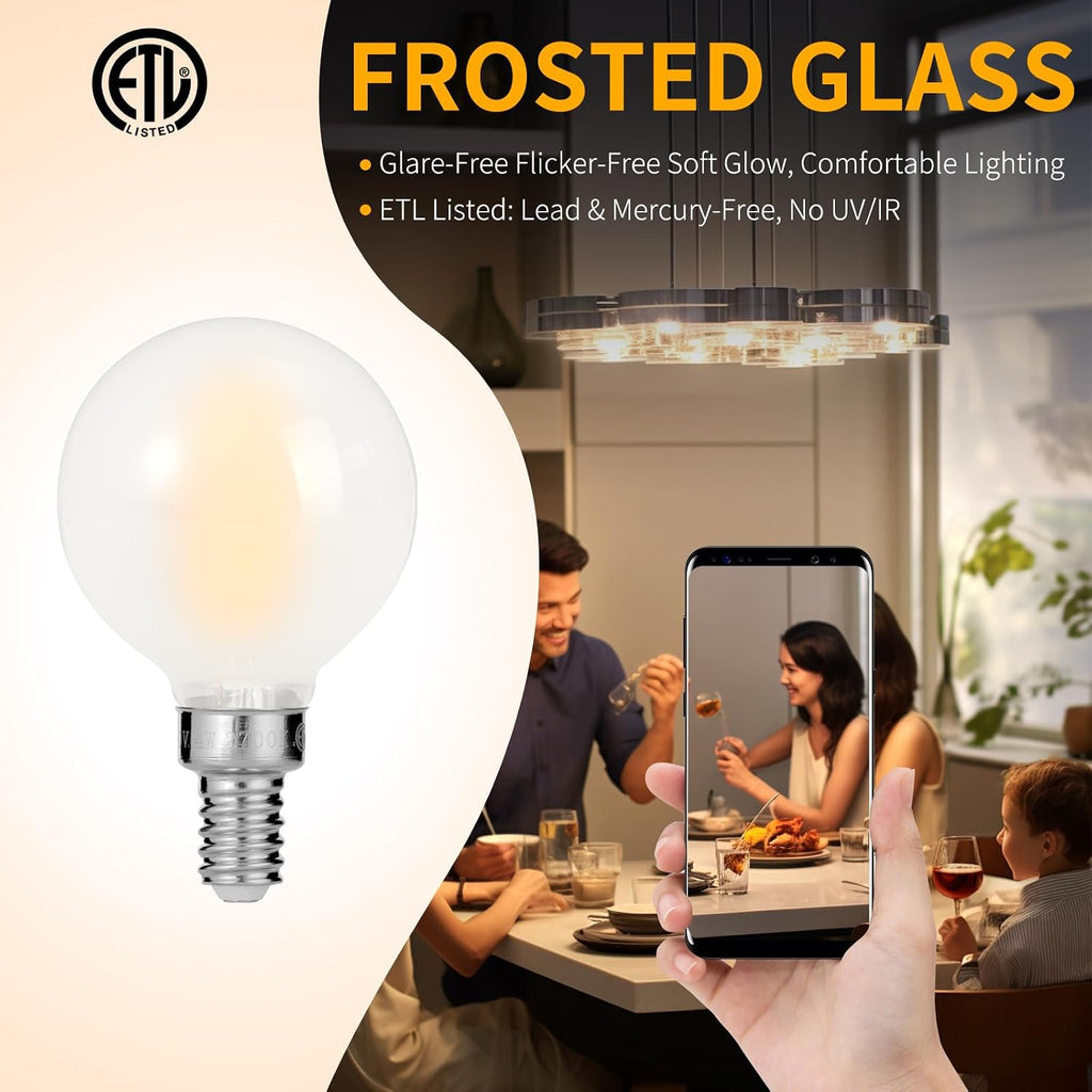 E12 Led Bulb, G16.5 Globe Light Bulbs, 40 Watt Eq, Warm White 2700K, 6 Pack