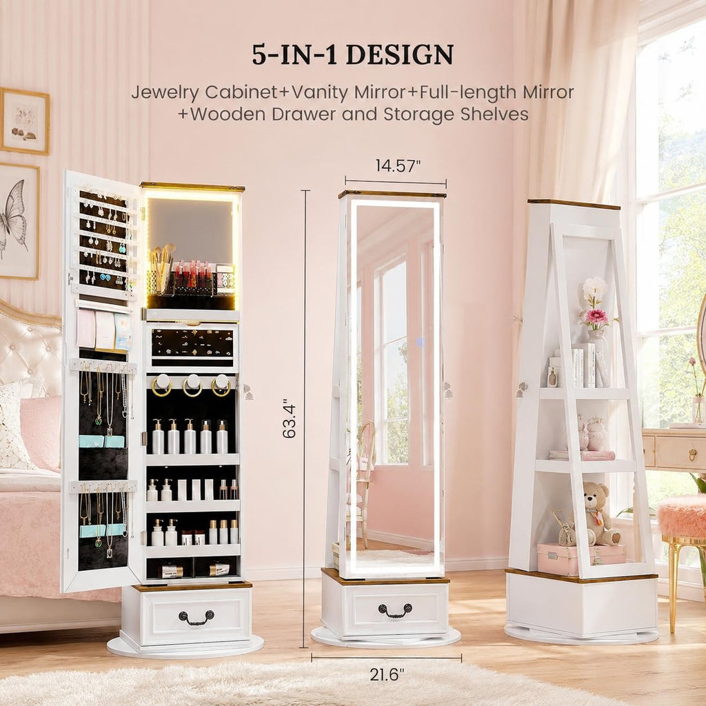LED Mirror Jewelry Cabinet Standing, Jewelry Armoire Organizer