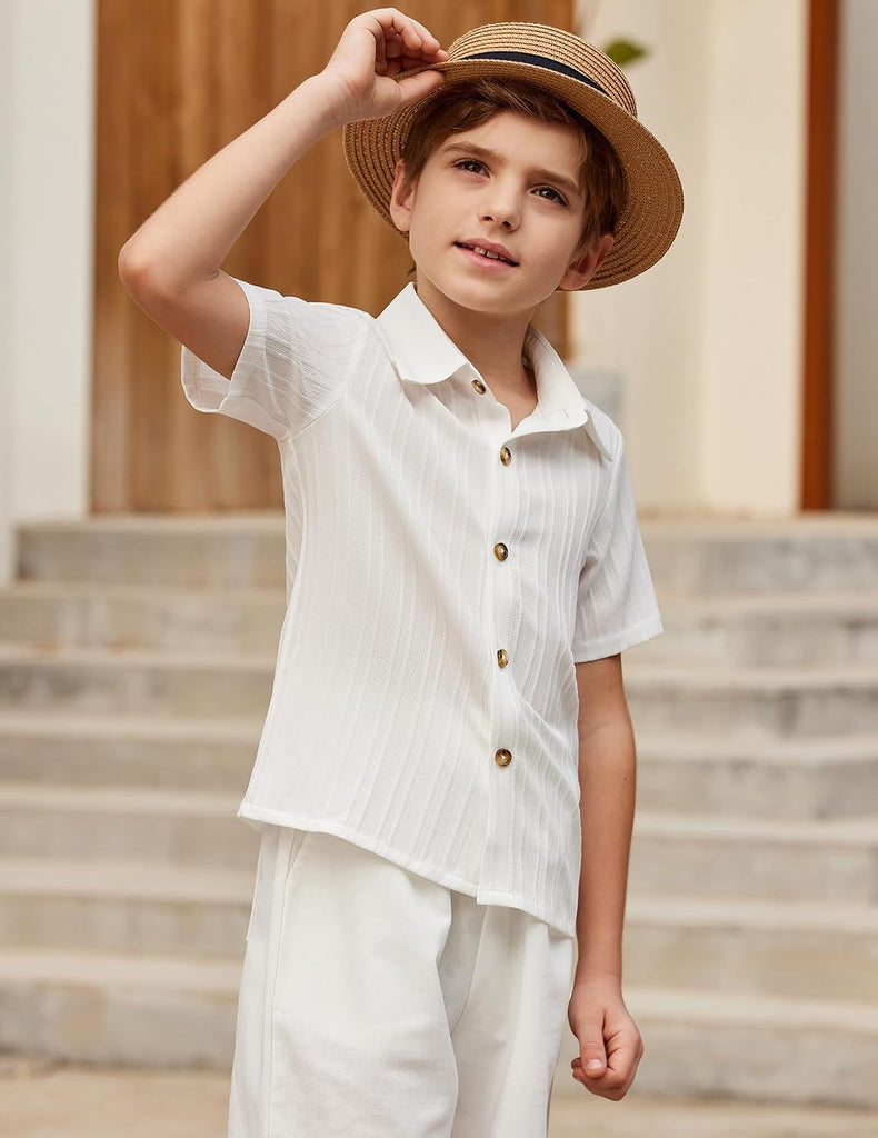 Boys Casual Short Sleeve Button Down Shirt Fashion Textured Summer Beach Shirt Old
