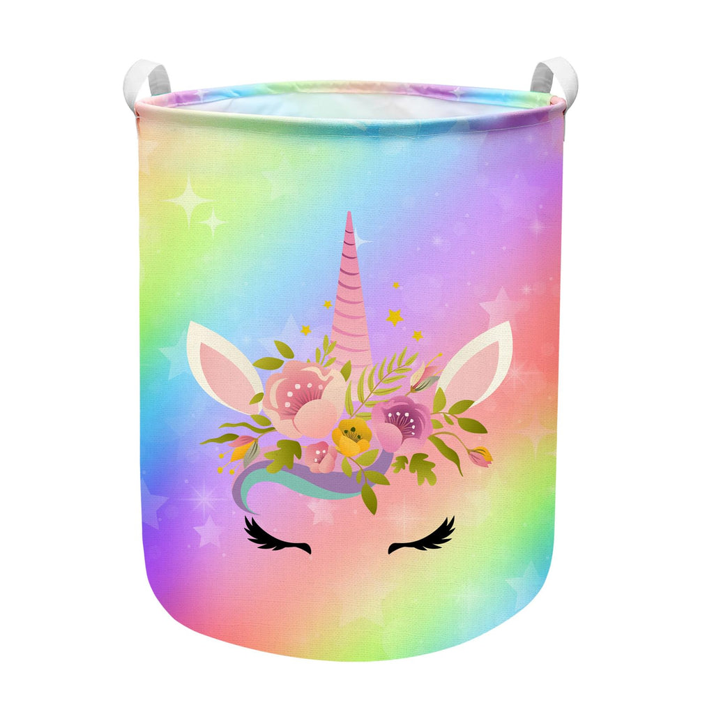 Unicorn Laundry Basket Hamper Large Sized Round Storage Basket Waterproof Bin Collapsible Laundry Basket for Room