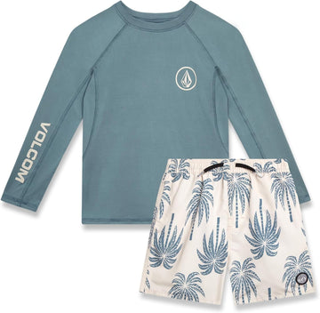 Toddler Boys 2 Pc Long Sleeve Rash Guard & Board Shorts Set, UPF 50+