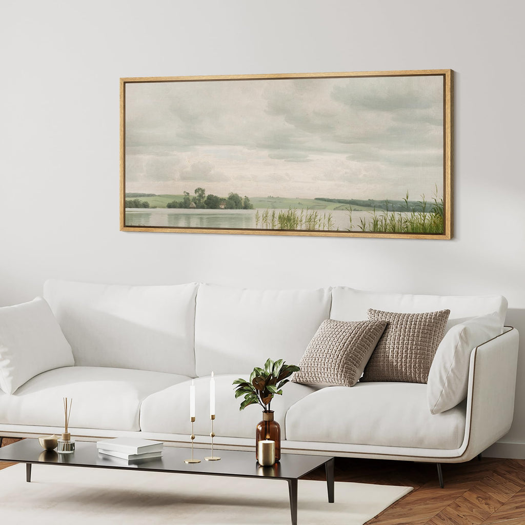 Extra Large Framed Canvas Print Wall Art Tranquil Fields Pastoral Landscape Antique Retro Fine Art Illustrations