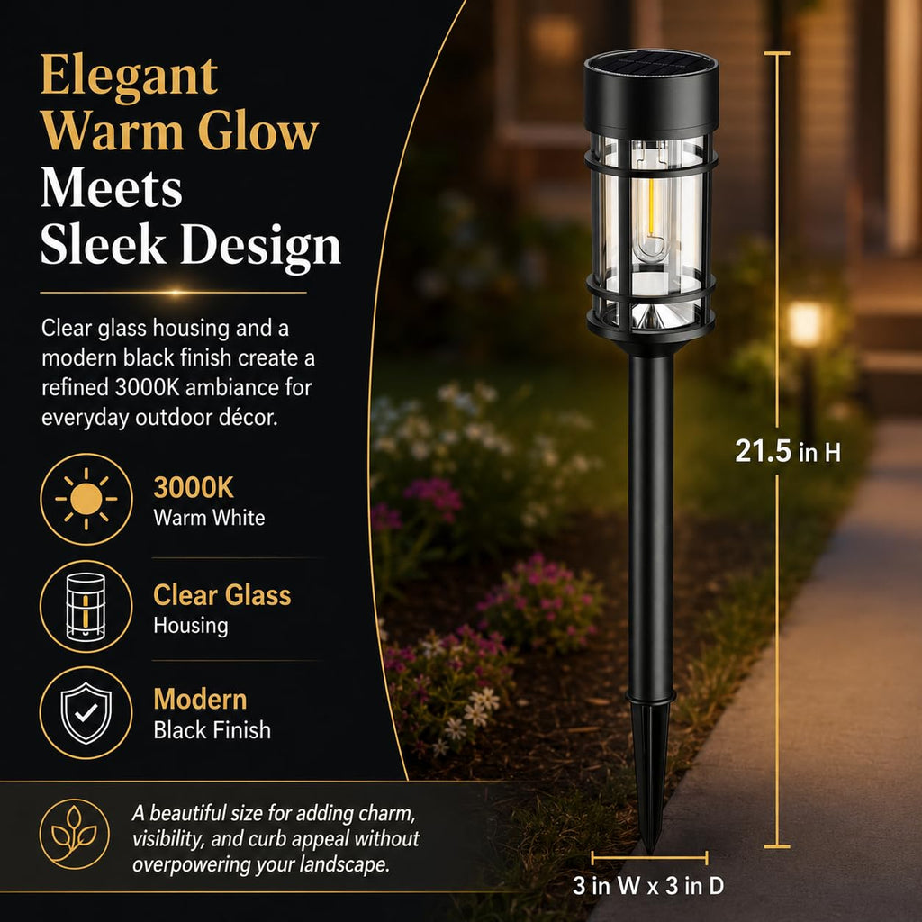 12 Pack Solar Lights Pathway Outdoor, Metal & Glass Large Solar Pathway Lights, Solar Powered Garden Lights for Yard