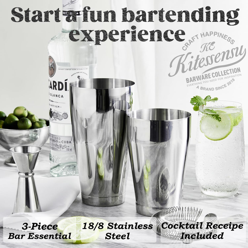 Boston Cocktail Shaker Set, 4-Piece Boston Shaker Tins Bartender Kit with 18oz & 28oz Mixed Drink Shaker, Hawthorne - Set of 4