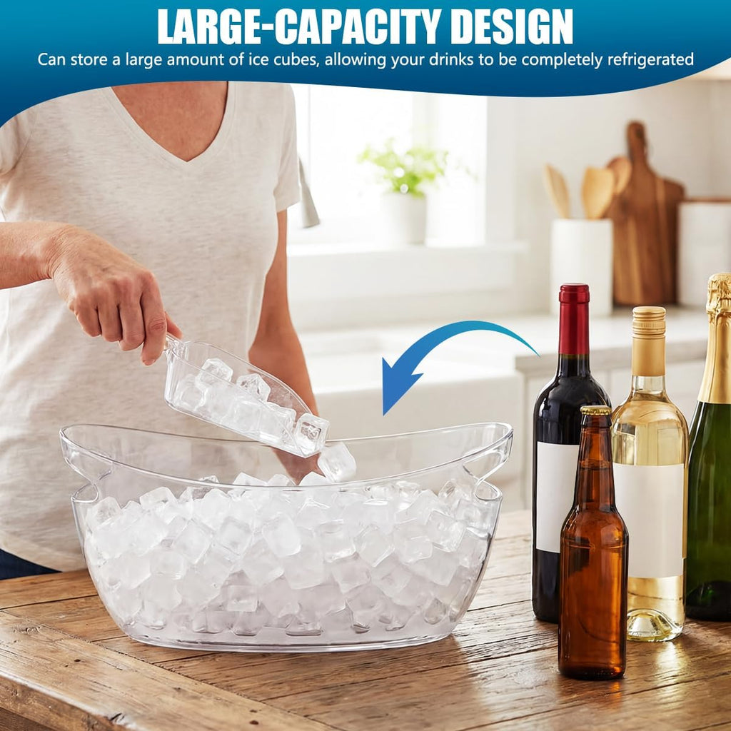 Clear Acrylic Ice Buckets Large Champagne Drink Cooler Storage Ice Tub with Scoops for Beer Cocktails Wine Beverage