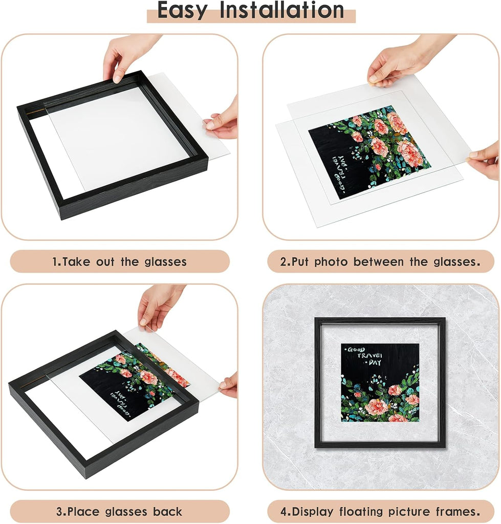11x14 Floating Frames Set of 2,Double Glass Picture Frame Display Any Size Photo up to 11x14,Wall Mount or Tabletop