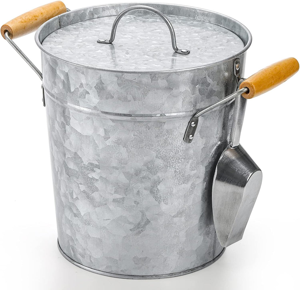 Farmhouse 4 Liter Ice Bucket with Lid, Galvanized Metal Beverage Tub with Scoop and Handles, Drink and Wine Chiller